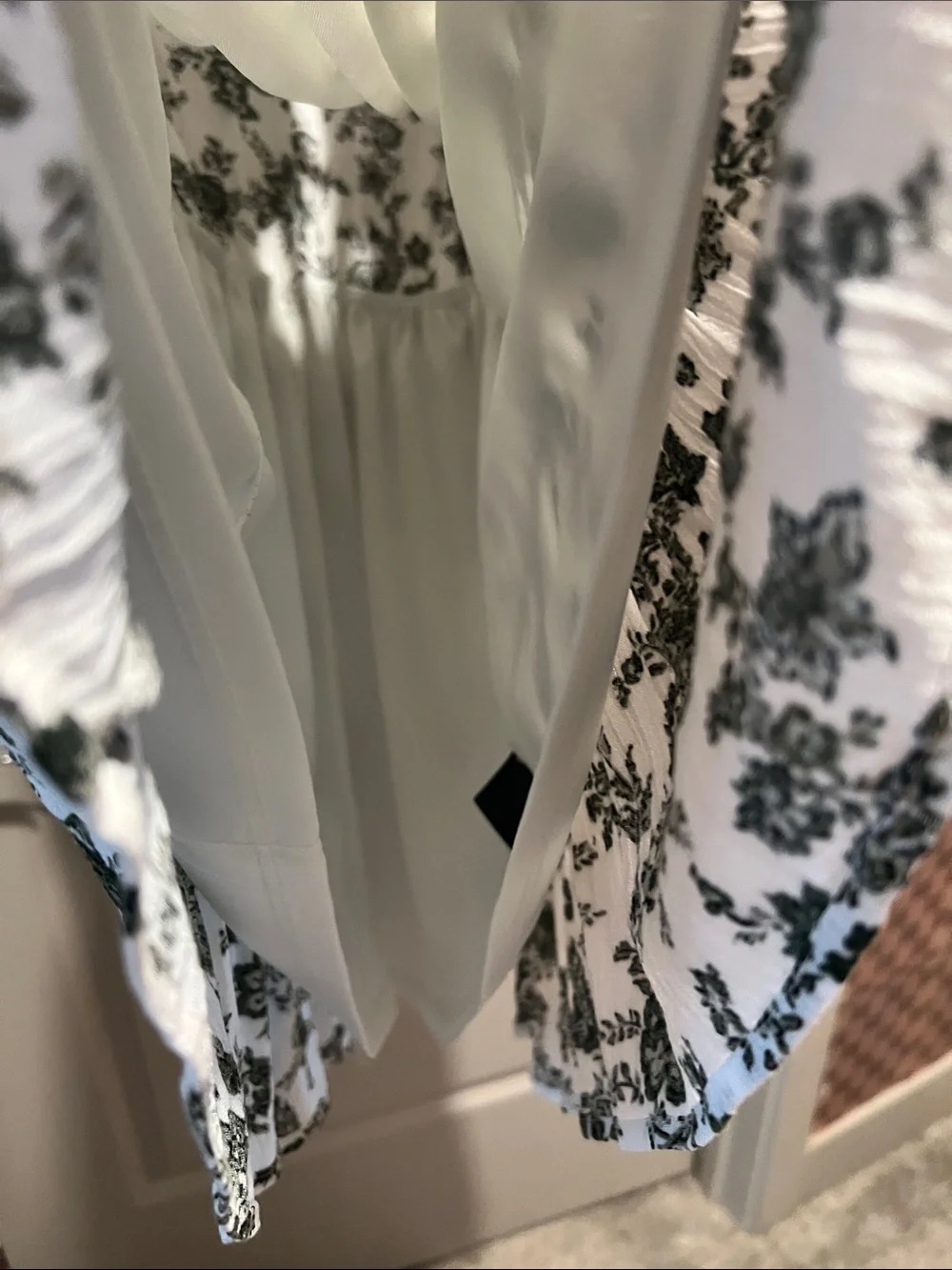 Trixxi White Dress with Olive Floral Print and Velvet Tie |Cottagecore - Picture 6 of 10